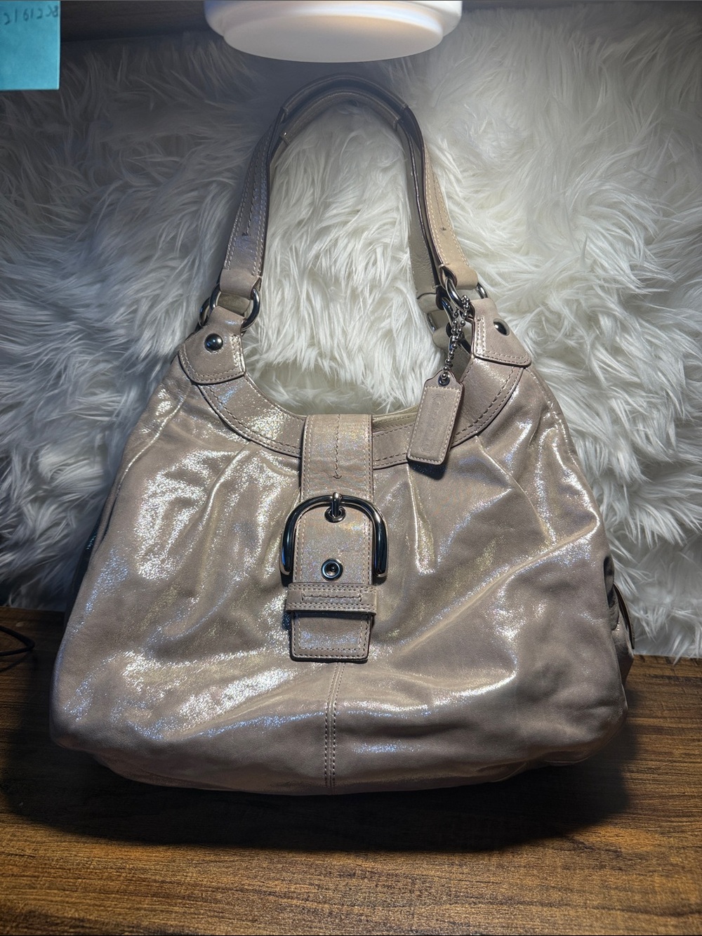 Coach Shimmery Taupe Shoulder Bag with Buckle